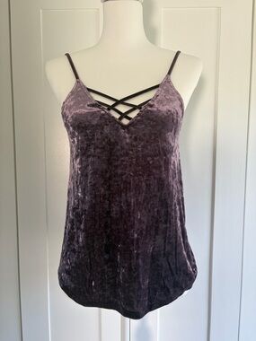 American Eagle Outfitters Mauve Crushed Velvet Crisscross Cami